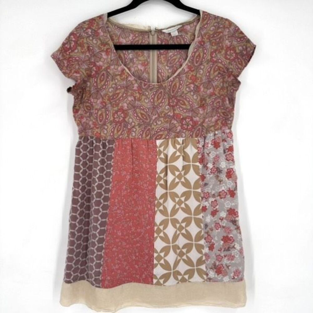 Garnet Hill Silk Babydoll Tunic Top Womens S Pink Patchwork Boho Cottagecore